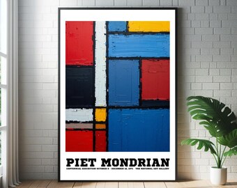 Geometrische kunstprint van Piet Mondrian: Modernistische Bauhaus abstracte poster uit het midden van de 20e eeuw