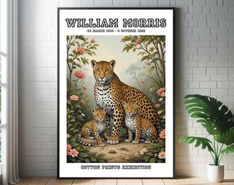 William Morris African Style Art Print: Leopard and Cubs Poster