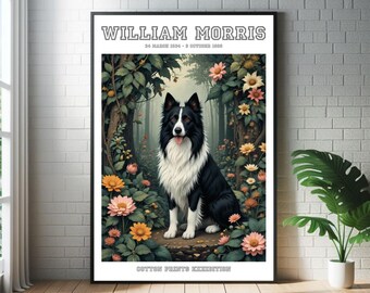 William Morris Border Collie Dog Art Print: Botanical Garden Exhibition Poster