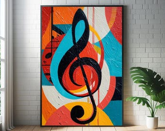 Abstract Musical Notes Treble Clef Poster: Mid-Century Modern Jazz Wall Art