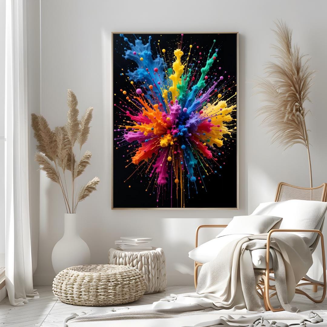 Abstract Paint Splash Art Print: Mid-century Modern Wall Decor Artwork ...