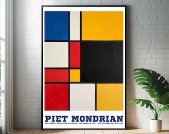Piet Mondrian Geometric Art Print: Modernist De Stijl Abstract Mid Century Poster