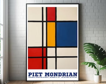 Piet Mondrian Geometric Art Print: Modernist De Stijl Abstract Mid Century Poster