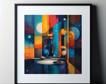 Modern Abstract Bauhaus Style Art Poster in Square Format: Colourful Wall Decor Print