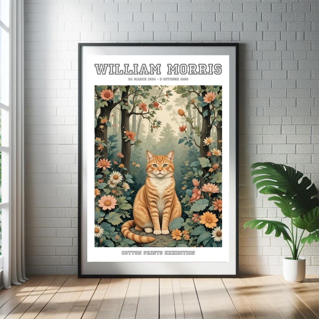 William Morris Ginger Cat Art Print: Botanical Garden Exhibition