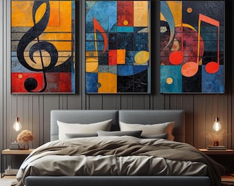 Abstract Music Notes Posters Set of 3: Mid-Century Modern Jazz Art Prints