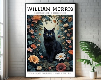 William Morris Black Cat Art Print: Botanical Garden Poster