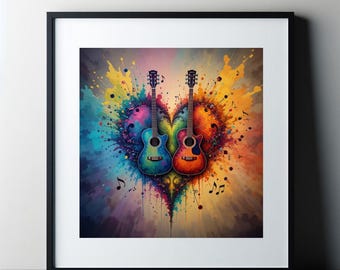 Póster de notas musicales de jazz en formato cuadrado: Impresión de arte abstracto moderno