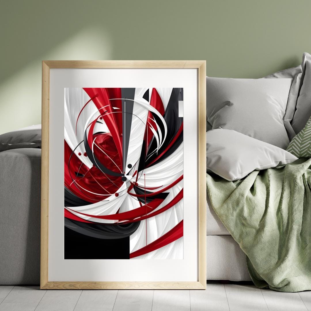 Red and Black Abstract Art Print: Mid-century Modern Wall Decor - Etsy