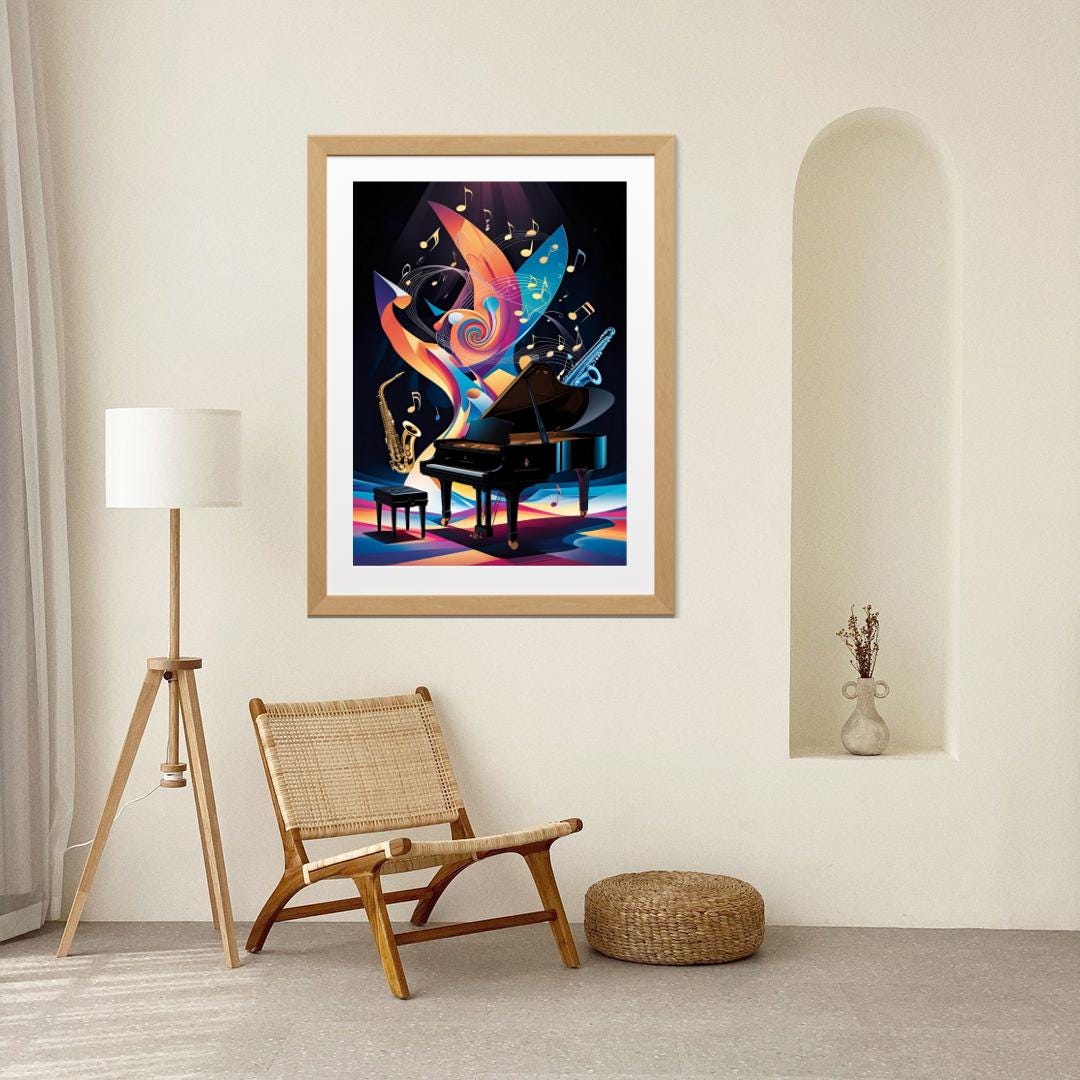 Abstract Piano Music Poster: Bauhaus Style Mid-century Modern Art