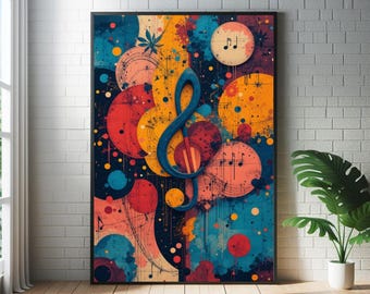 Poster abstracte muzieknoten solsleutel: moderne jazz muurkunst uit het midden van de eeuw