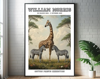 William Morris African Style Art Print: Giraffe and Zebra Poster