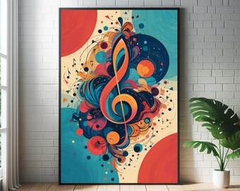 Abstract Music Notes Poster: Mid-Century Modern Jazz Art Print