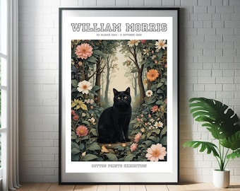 William Morris Black Cat Art Print: Botanical Garden Poster