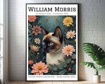 William Morris Siamese Cat Art Print: Botanical Garden Poster