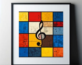 Jazzmuzieknotenposter in vierkant formaat: moderne abstracte Mondriaan-kunstprint