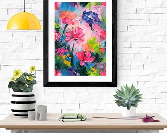 Mid-Century Modern Floral Oil Painting Style Poster Print: Abstract Botanical Wall Art