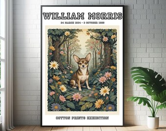 William Morris Chihuahua Puppy Dog Art Print: Botanical Garden Exhibition Poster