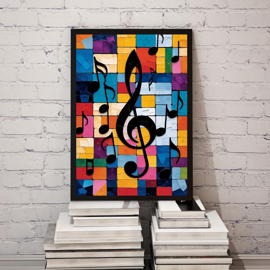 Abstract Mosaic Music Notes Poster: Mid-century Modern Jazz Art