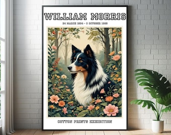 William Morris Collie Puppy Dog Art Print: Botanical Garden Exhibition Poster