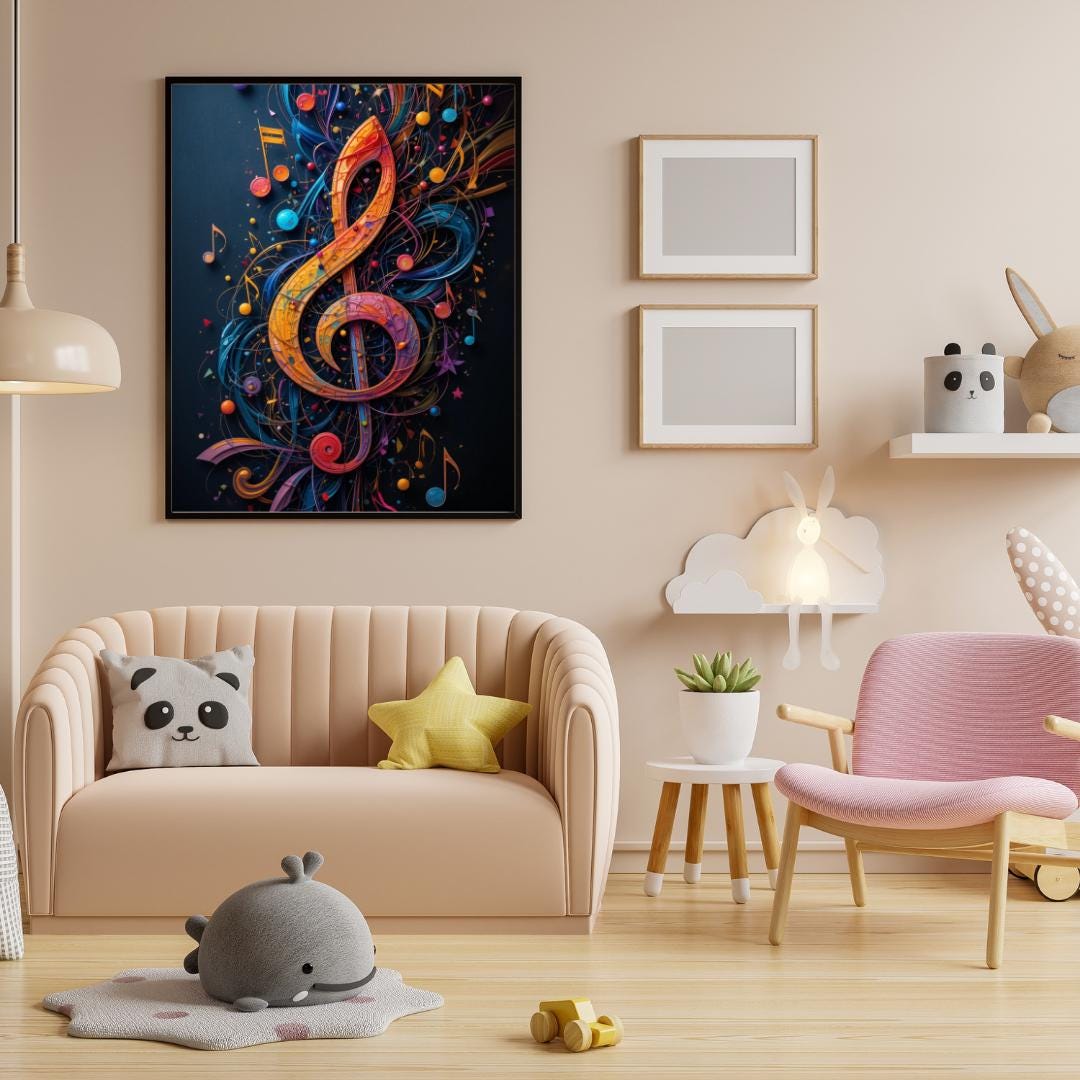 Abstract Mosaic Music Notes Poster: Mid-century Modern Jazz Art