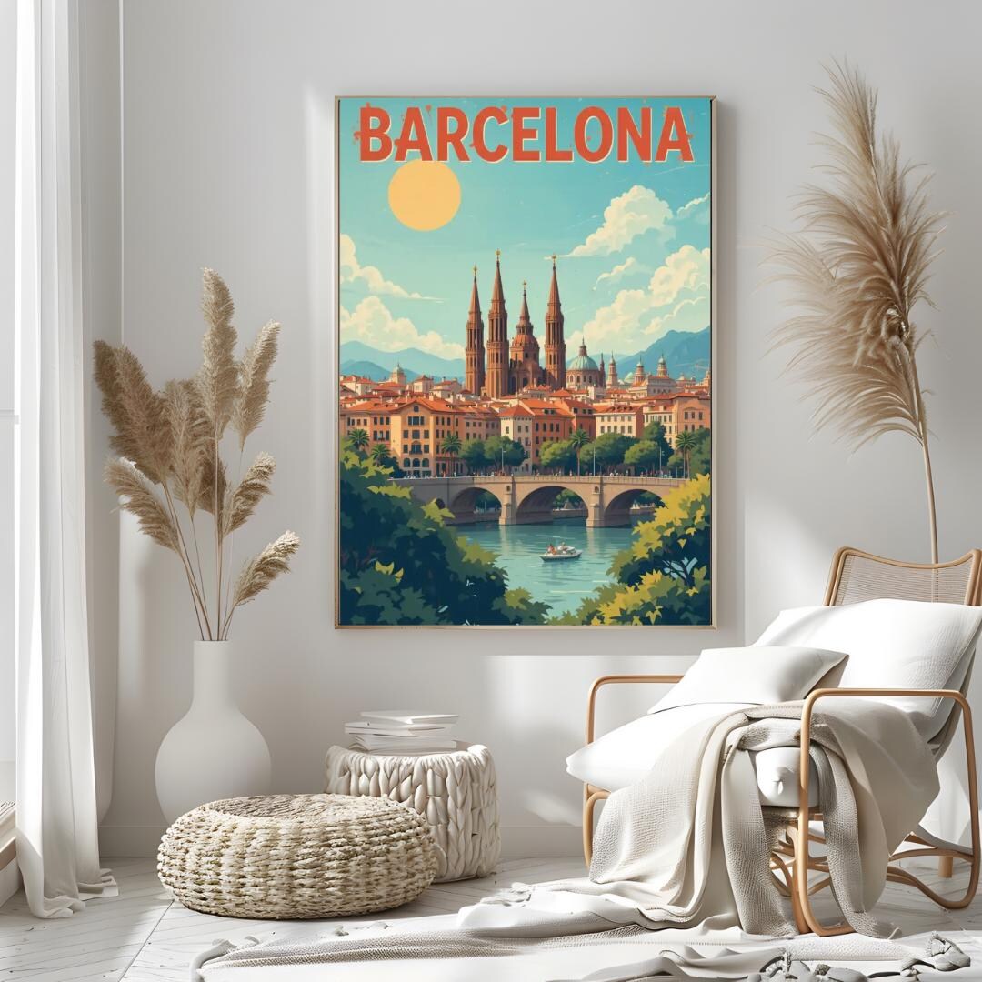 バルセロナ旅行ポスター：スペインシティアートプリント - Etsy 日本