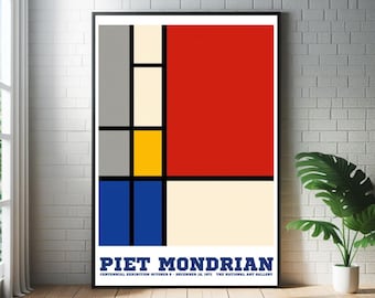 Piet Mondrian Geometric Art Print: Modernist De Stijl Abstract Mid Century Poster