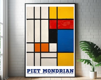 Piet Mondrian Geometric Art Print: Modernist De Stijl Abstract Mid Century Poster
