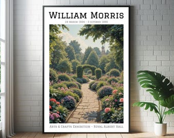 Kunstprint van William Morris' landelijke tuin: Poster van een botanische bloemententoonstelling