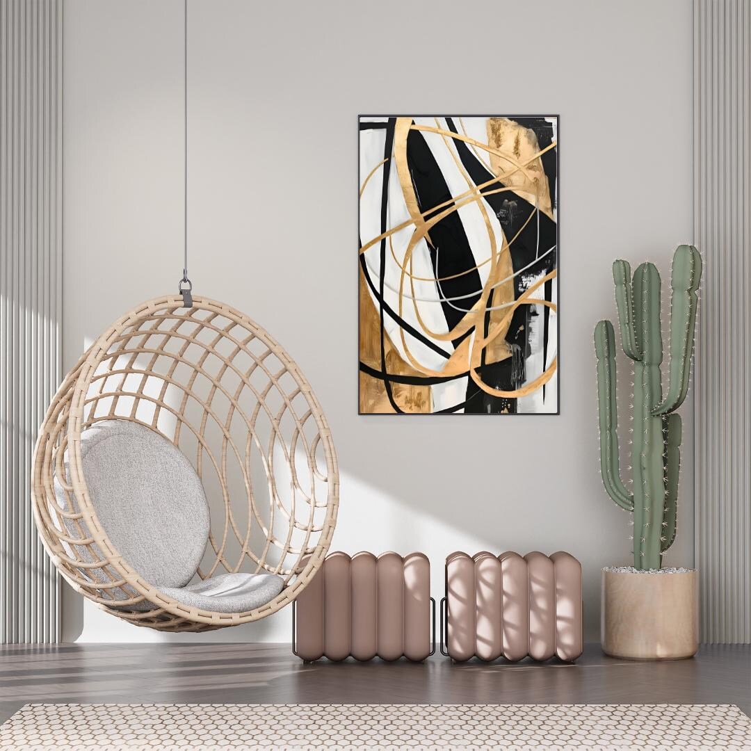 Black and Gold Abstract Art Print: Mid-century Modern Geometric Wall ...