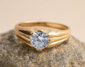 Mens Solitaire Ring 18ct Gold on Solid Sterling Silver Hallmarked Size O - Z