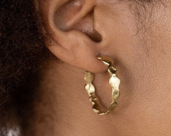 LARGE REVERIE Hoop Earrings // Handmade Stud Hoop Earrings in Brass, Sterling Silver, 14k Gold Plated or 10k Gold