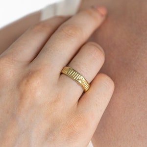 ARTIFACT Ring / Handmade Chunky Textured Stripe Band Ring in Brass, Sterling Silver, 14k Gold Vermeil, or 10k Gold