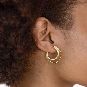 NAIAD Handmade Sculptural Hoop Earrings // Stud Hoop Earrings in Brass, Sterling Silver, 14k Gold Vermeil or 10k Gold image 1