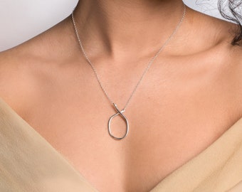LARGE ODYSSEY Wabi Sabi Teardrop Hoop Necklace / Handmade Loop Pendant Necklace in Brass, Sterling Silver, 14k Gold Plate or 10k gold