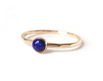 Handmade Blue Lapis Lazuli Stone Stacking Ring // Delicate Hammered 14k Gold Filled or Sterling Silver Birthstone Gemstone Ring