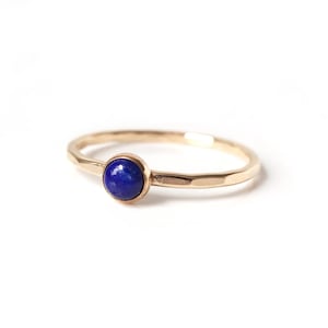 Handmade Blue Lapis Lazuli Stone Stacking Ring // Delicate Hammered 14k Gold Filled or Sterling Silver Birthstone Gemstone Ring
