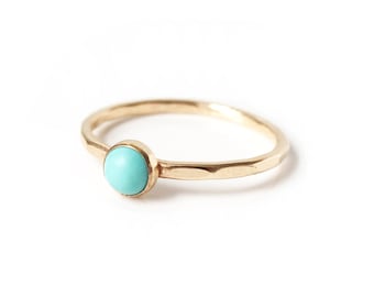 Handmade Turquoise Stone Stacking Ring / / Delicate Hammered 14k Gold Filled or Sterling Silver Birthstone Gemstone Ring