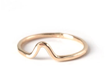 Handmade Gold Faceted Mini Peak Wedding Band / / Hammered Triangle Wedding Ring in Solid 14k or 18k Gold