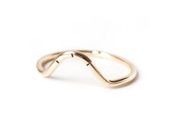 Handgemaakte Wave Arc Stacking Ring / Gestreepte Sterling Zilver of 14k Goud Gevulde Stapelbare Ring