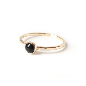 Handmade Black Onyx Stone Stacking Ring // Delicate Hammered 14k Gold Filled or Sterling Silver Gemstone Ring image 1