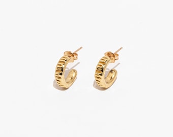 RELIC Small Hoop Earrings / Handmade Tiny Textured Stripe Earrings in Brass, Sterling Silver, 14k Gold Vermeil, or 10k Gold