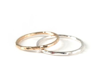 Handmade Delicate Hammered Ring / Stacking Band or Midi Ring in Sterling Silver, 14k, or 14k Gold Filled