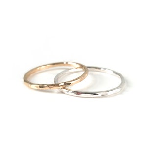 Handmade Delicate Hammered Ring / Stacking Band or Midi Ring in Sterling Silver, 14k, or 14k Gold Filled image 1