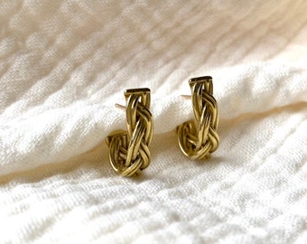 ASTER Braid Stud Earrings / Handmade Braided Huggie Studs in Brass, Sterling Silver, 14k Gold Vermeil or 10k Gold