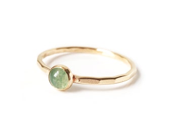 Green Aventurine Stone Stacking Ring // Delicate Hammered 14k Gold Filled or Sterling Silver Zodiac Birthstone Ring