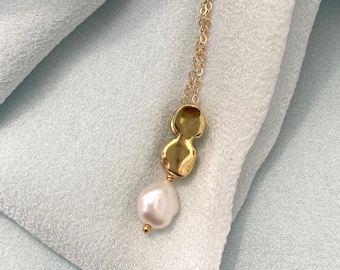 ALLEGORY Slide Necklace with White Baroque Pearl // Handmade Pendant Necklace Available in Brass, Sterling Silver, Gold Vermeil or 10k Gold