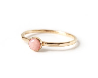 Handmade Pink Opal Stone Stacking Ring / / Delicate Hammered 14k Gold Filled or Sterling Silver Gemstone Ring