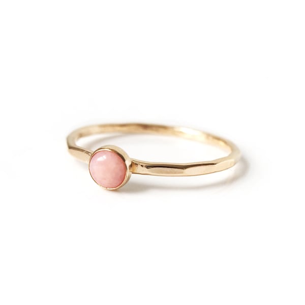 Handmade Pink Opal Stone Stacking Ring / / Delicate Hammered 14k Gold Filled or Sterling Silver Gemstone Ring