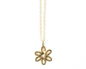 BLOOM Flower Pendant Necklace on Chain / Handmade Floral Charm in Brass, Sterling Silver, 14k Gold Vermeil, or 10k Gold